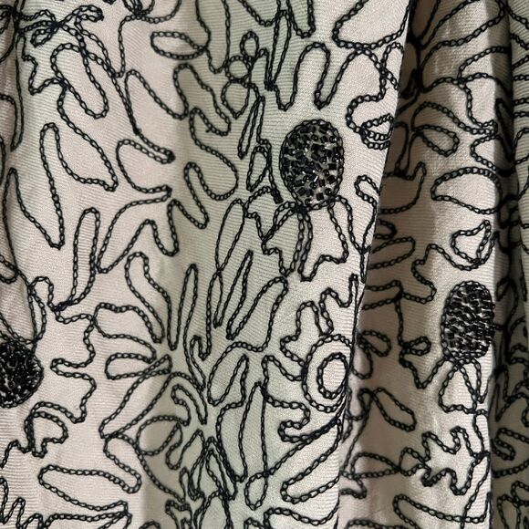 Vintage Carlisle Embroidered Line Art Linen A Line Beige Midi Skirt Size 14 - Picture 10 of 11